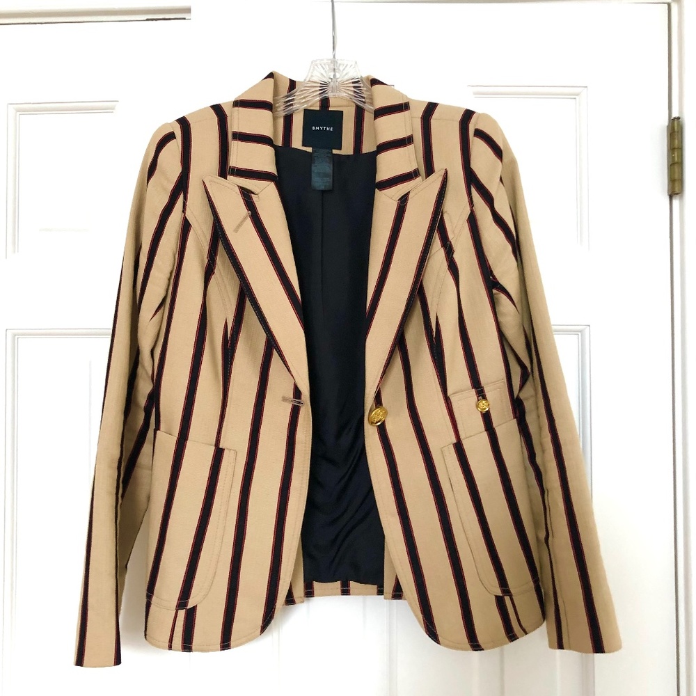 Smythe Duchess Blazer Striped Leather Elbow Patch